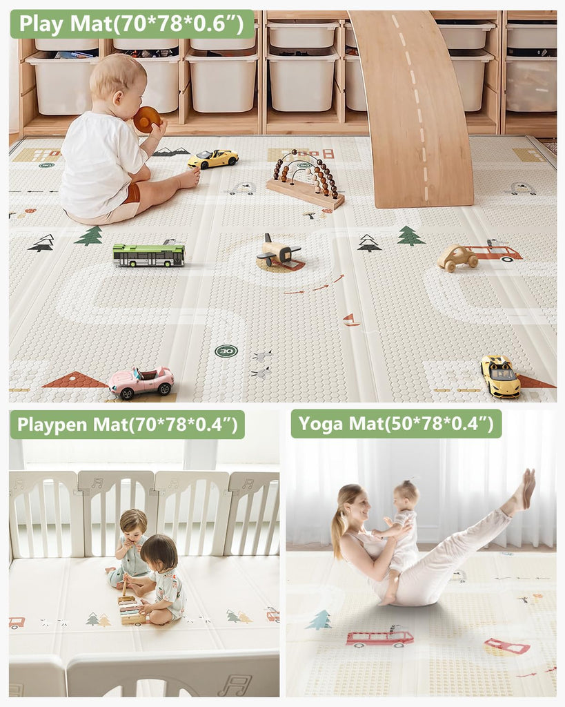 Play Mat for Floor Foldable Playmat Reversible Waterproof Crawling Mat