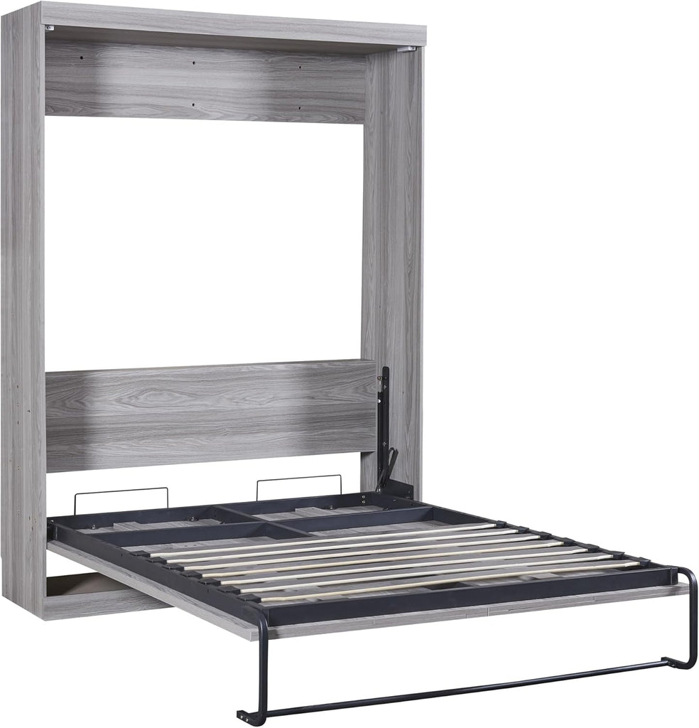 Full Murphy Bed, Farmhosue Wall Bed Frame, Solid Wood Cabinet Bed Frame for Home Office, Guest Room, Apartment, Grey
