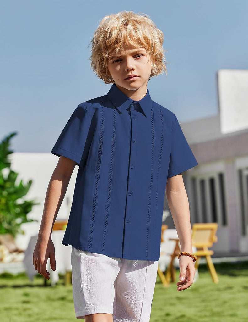 Boys Cuban Guayabera Shirt Short Sleeve Linen Button Down Shirts