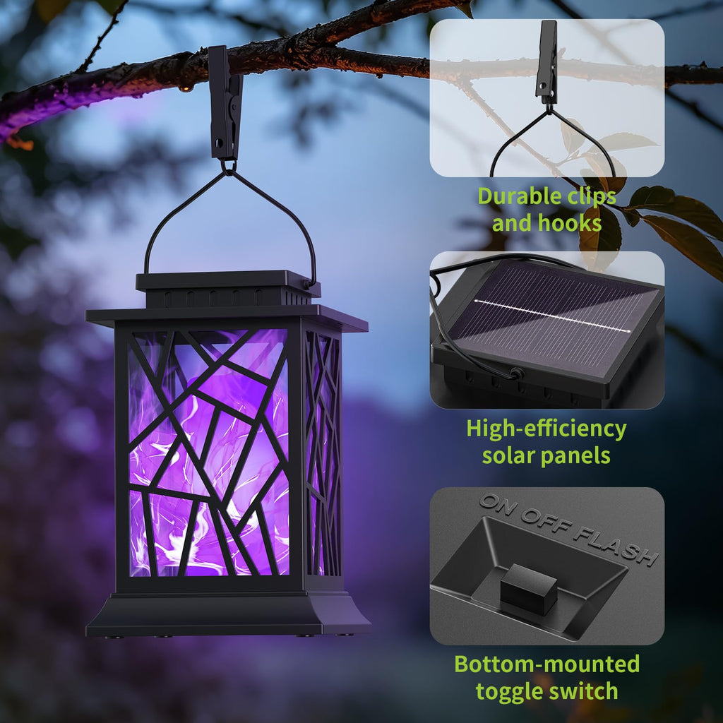 Solar Lanterns Outdoor Waterproof, Flickering Flame Hanging Solar Lights