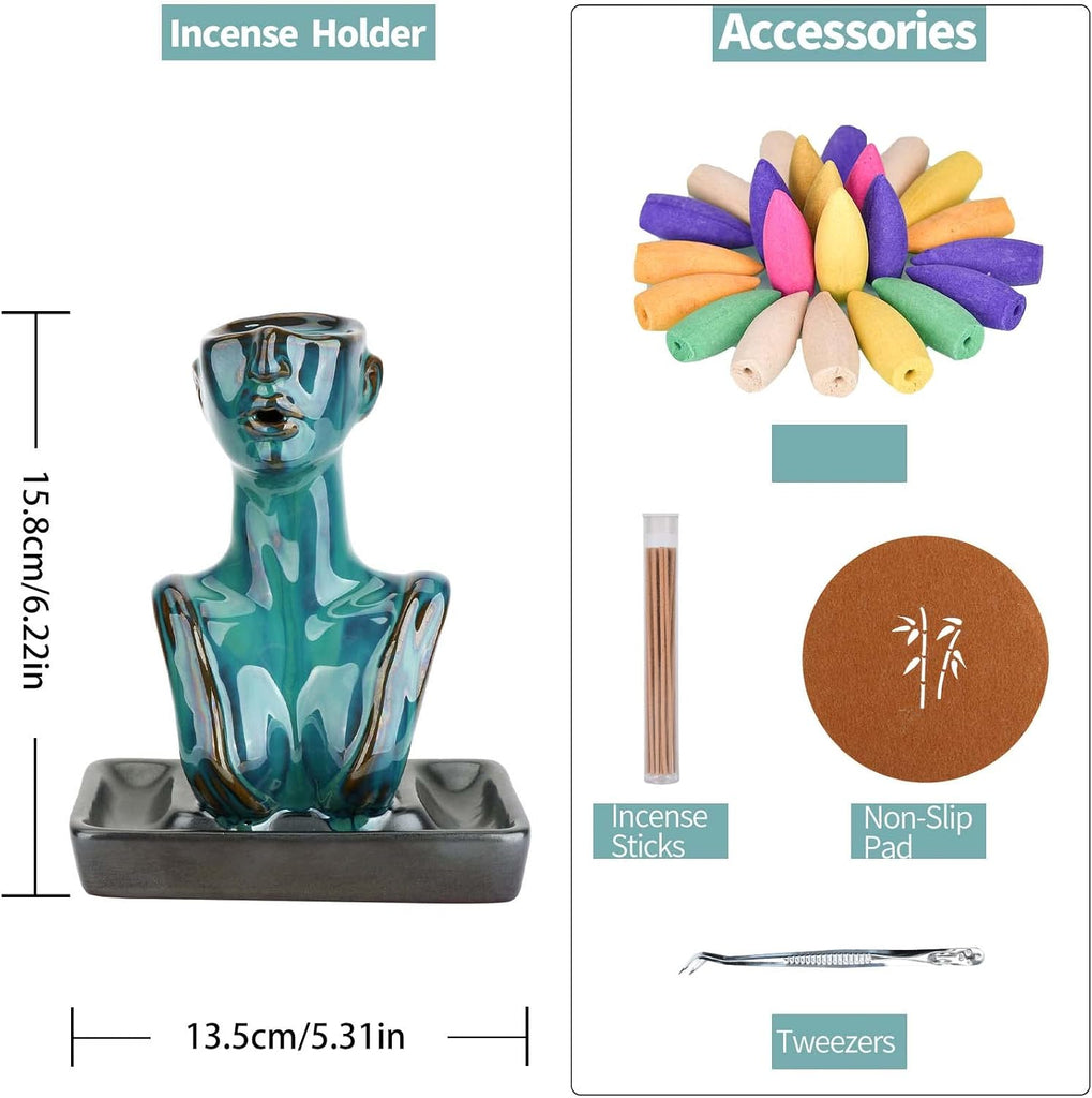 Statue Backflow Incense Holder Waterfall Aromatherapy Ornament Blue