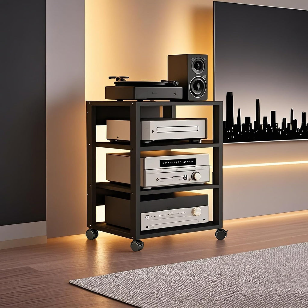 4 Tier AV Media Stand, Audio Rack Tower Stereo Components Cabinet