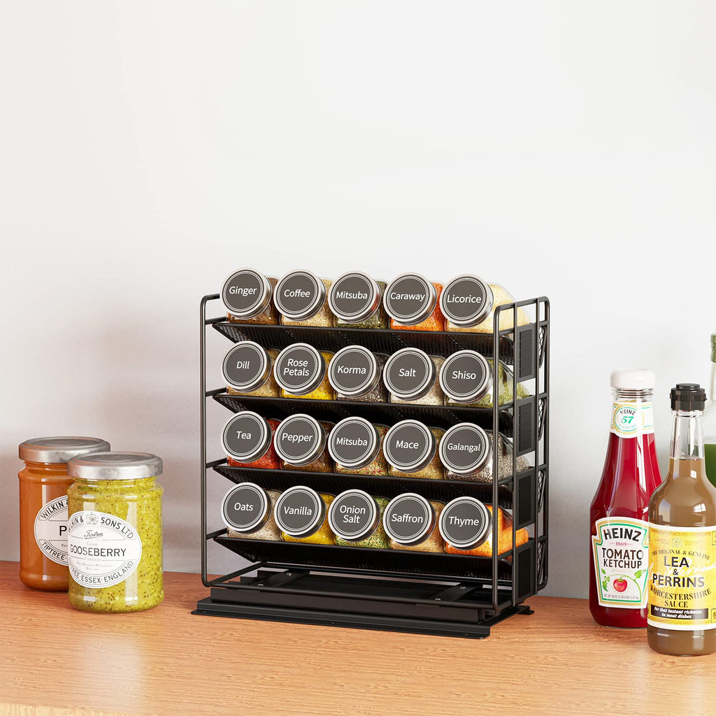 Pull Out Spice Rack Organizer with 20 Jars, Heavy Duty Slide Out Seasoning Organizer Cabinets, with 801 Labels