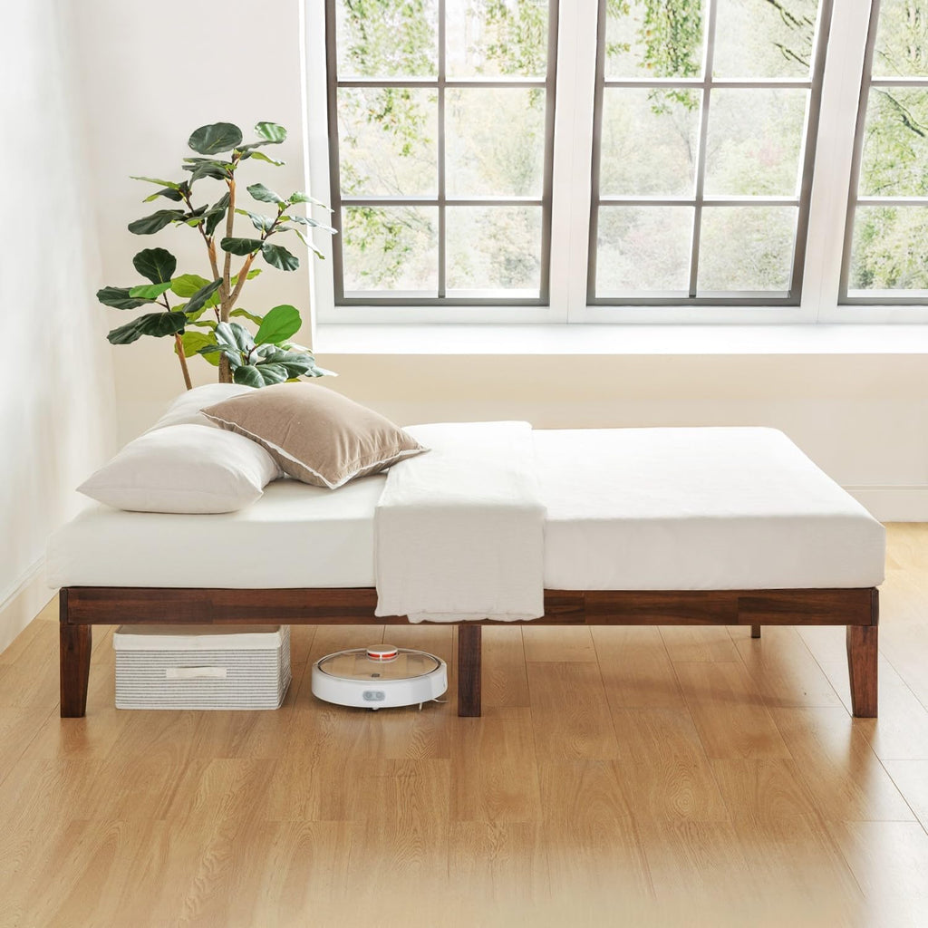 Naturalista Classic - 12 Inch Solid Wood Platform Bed with Wooden Slats, No Box Spring Needed, Easy Assembly, Queen