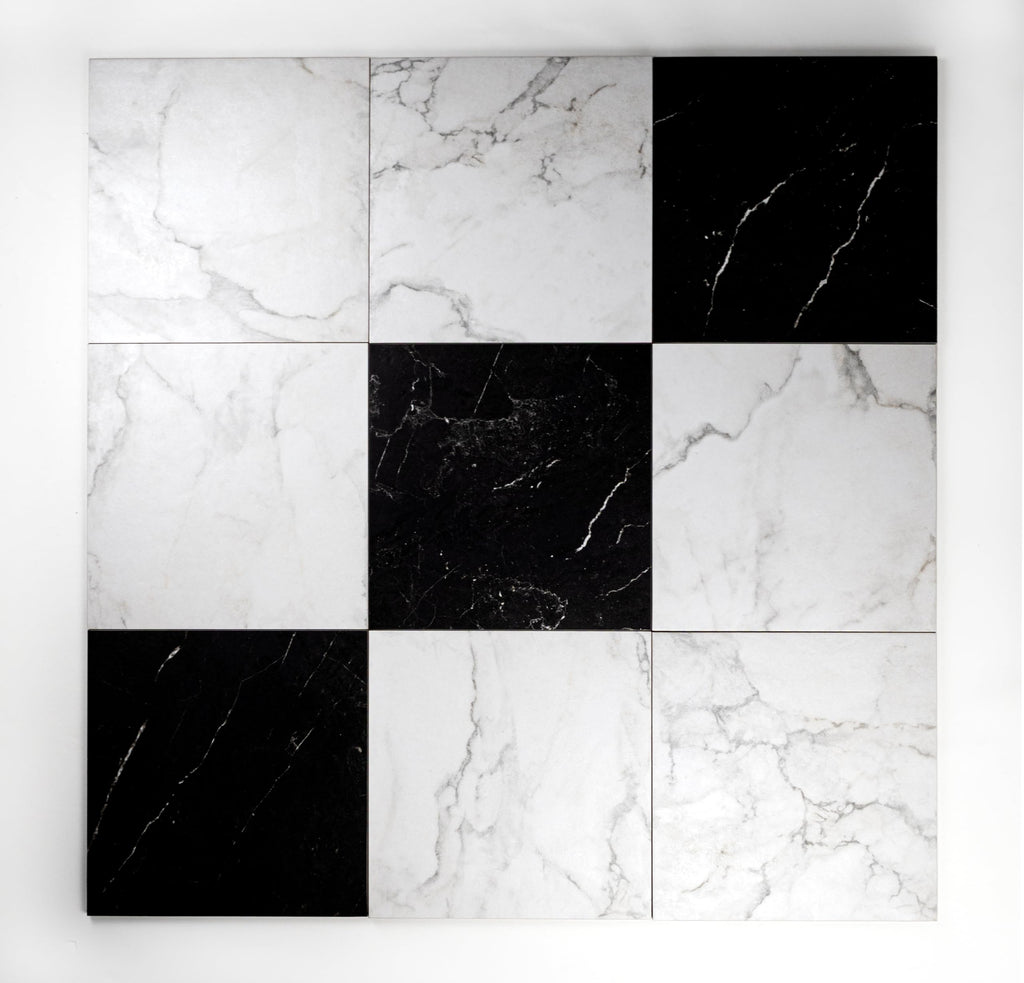Palazzo Checkerboard | 12"x12" Porcelain Marble Look Floor & Wall Tile (Blanc/Nero, Carton)