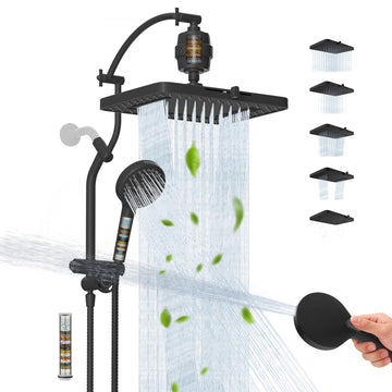 13" Filtered Shower Head & Filtered 10-Mode Handheld Combo, Black