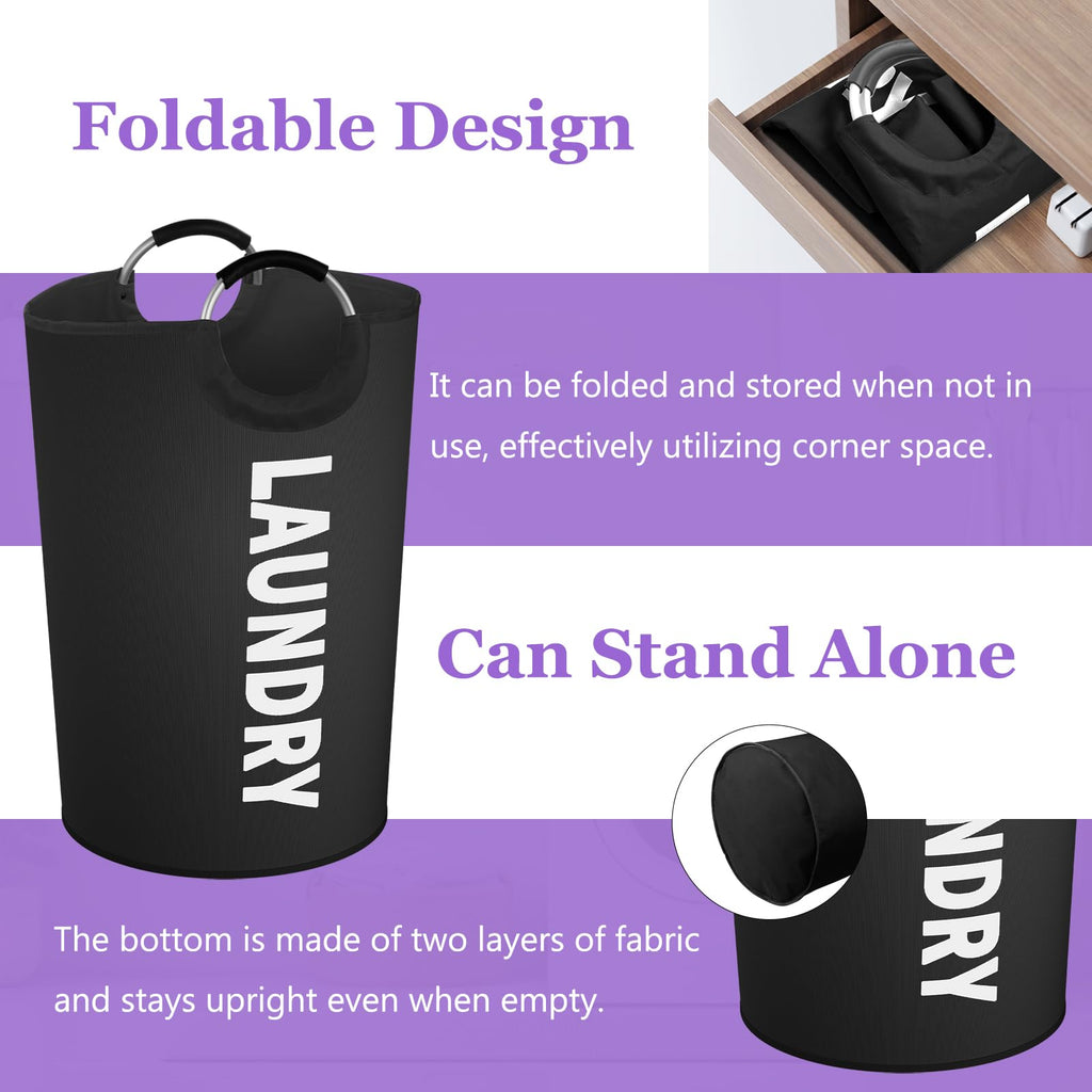 Set of 2 Collapsible Laundry Basket 125L, Tall Laundry Hamper with Comfort Handle, Freestanding Storage Bin for