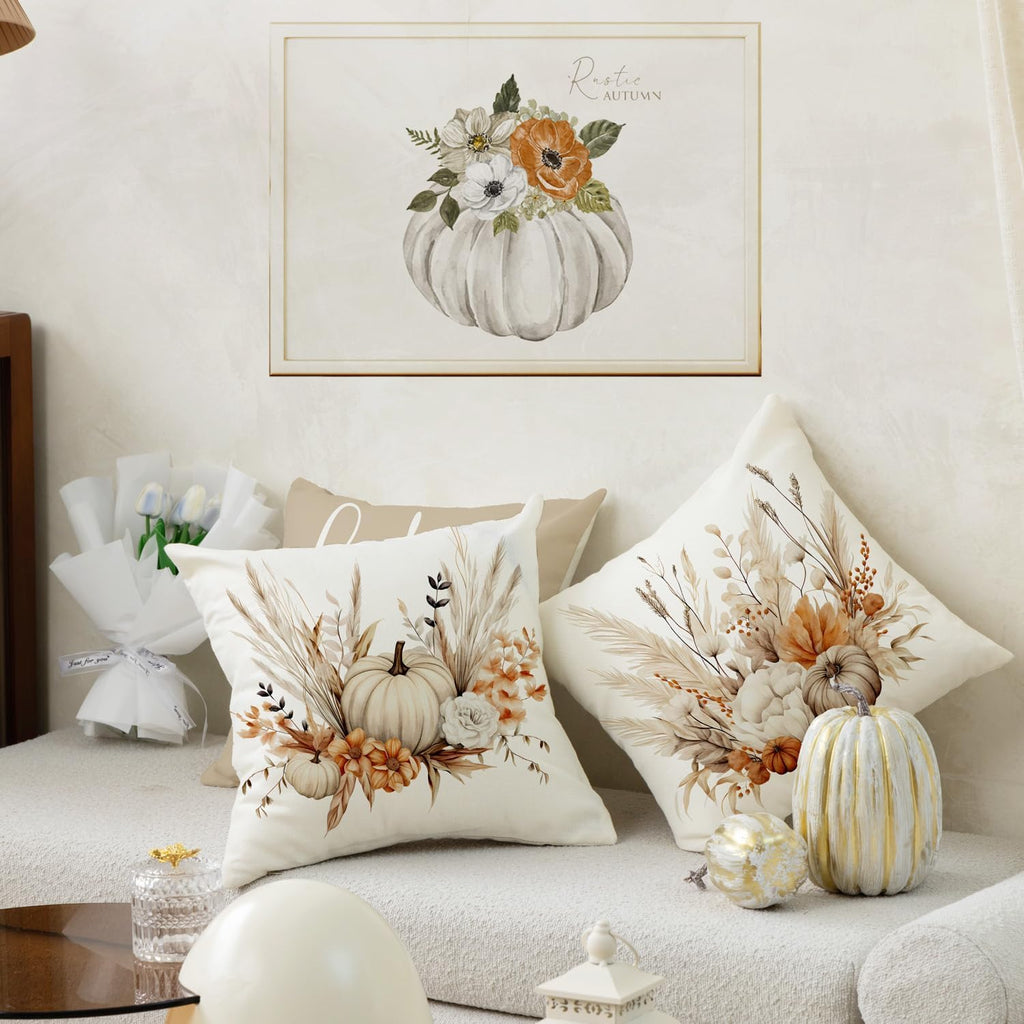 Fall Pumpkin Khaki Throw Pillow Covers Thanksgiving Home Decor - Set of 4