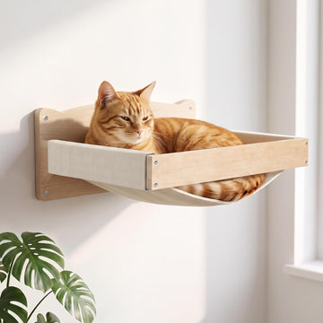 Cat Wall Hammock Mounted Bed, Wood Kitten Shelf and Perch up to 30lbs