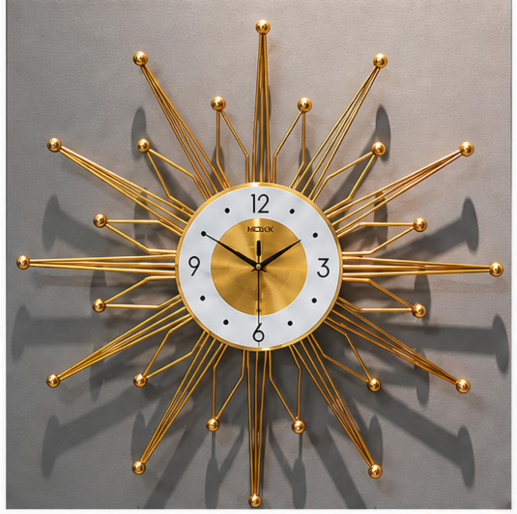 19.6 Inch Silent Large Wall Clock Decor, Gold Sunburst Starburst Wall Clocks Battery Operated Kitchen Office Home