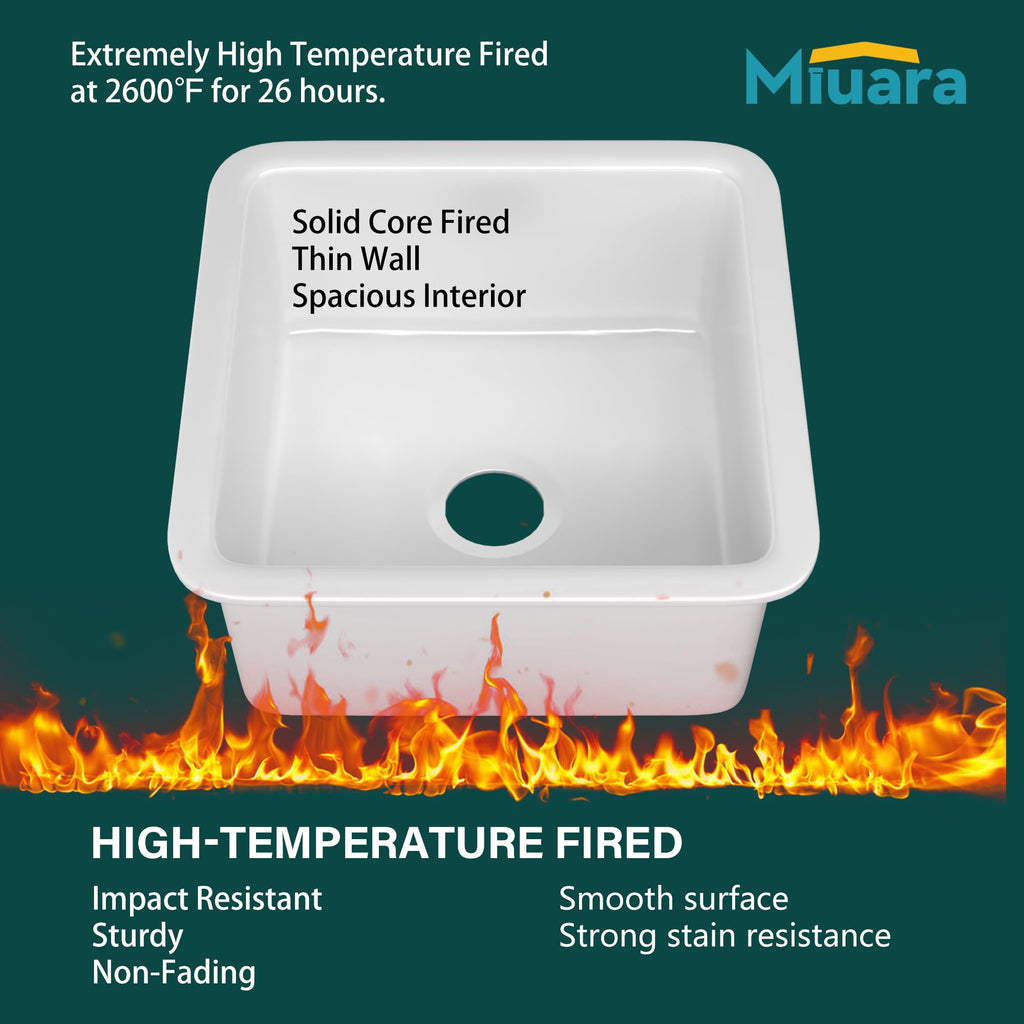 18 x 18 Inch Undermount or Drop In Fireclay Bar Sink White