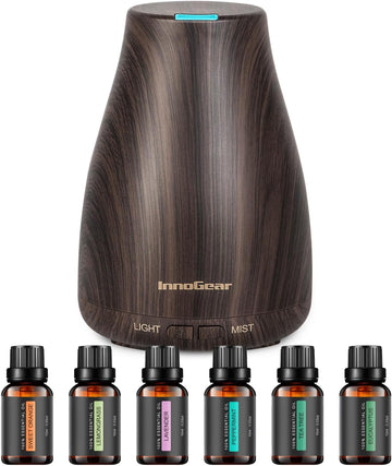 100ml Essential Oil Diffuser with 6 Oils Gift Set, Brown