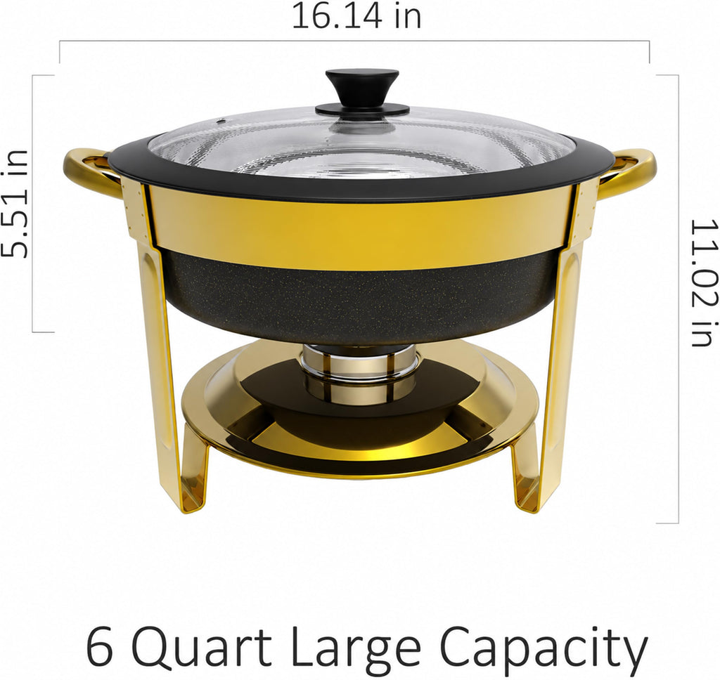 Black Gold Chafing Dishes for Buffet, 6QT Set of 2, 304 Steel Food Pans