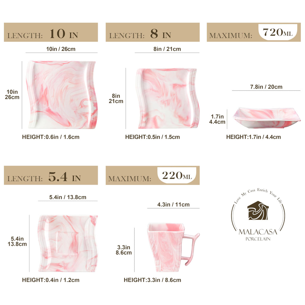 Dinnerware Sets, 30-Piece Pink Plates and Bowls Sets for 6, Porcelain Dinnerware Set with Plates and Bowls, Cups and