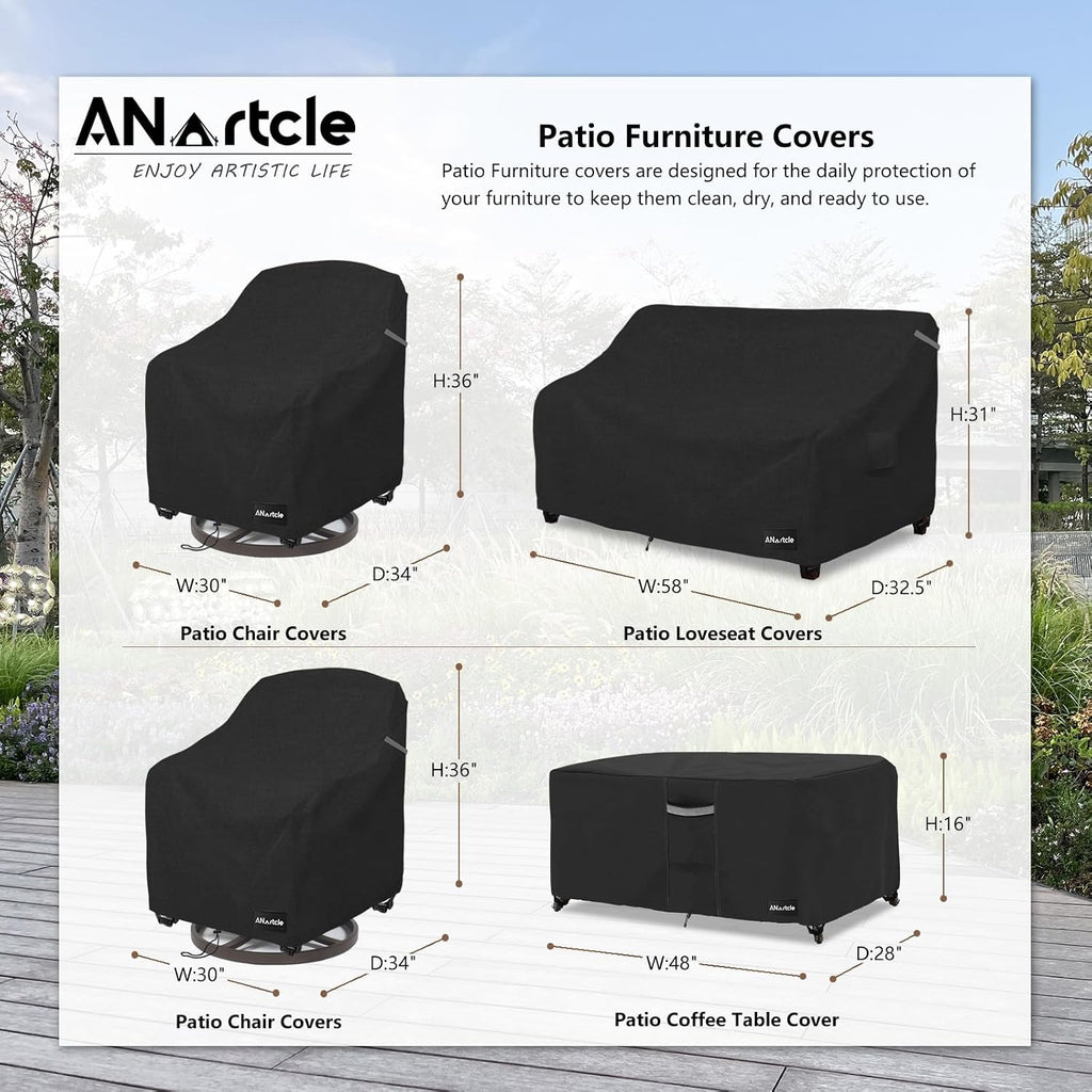 Patio Furniture Covers 4 Piece Set, 600D Waterproof Heavy Duty Outdoor Furniture Covers,Fit Wicker Patio Loveseat