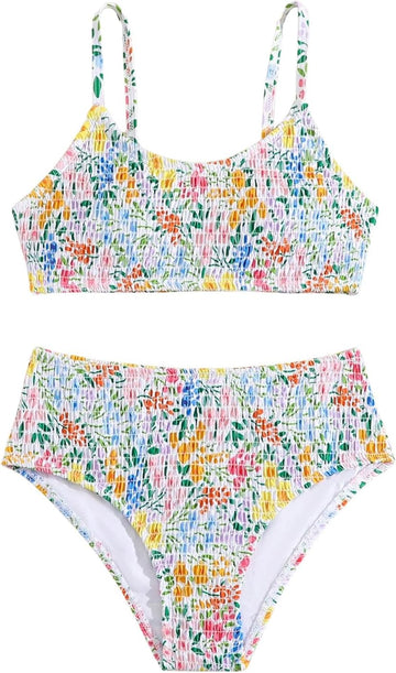 Girl's Floral Print Two Piece Bikini Set Cute Bathing Suit