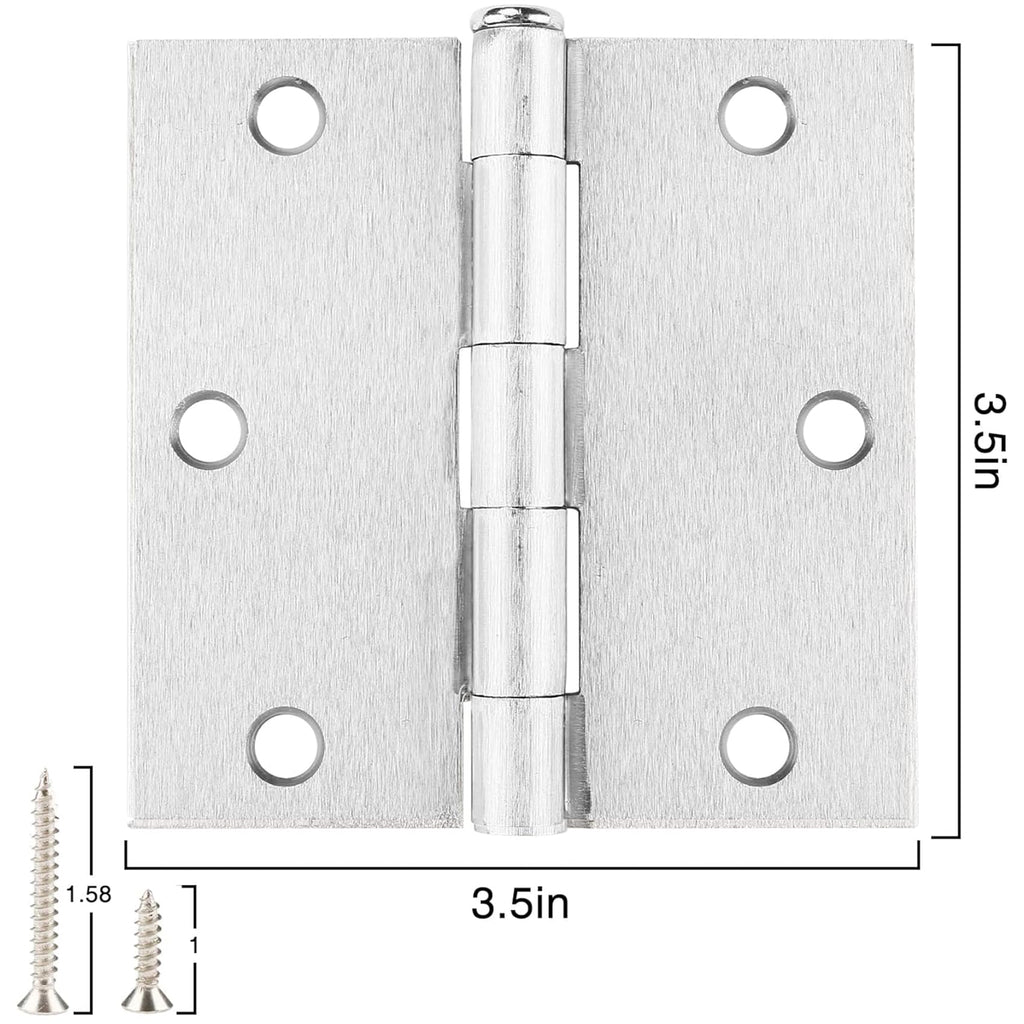Brushed Nickel Door Hinges 3.5"x3 1/2 Inch Square 12Pack Interior