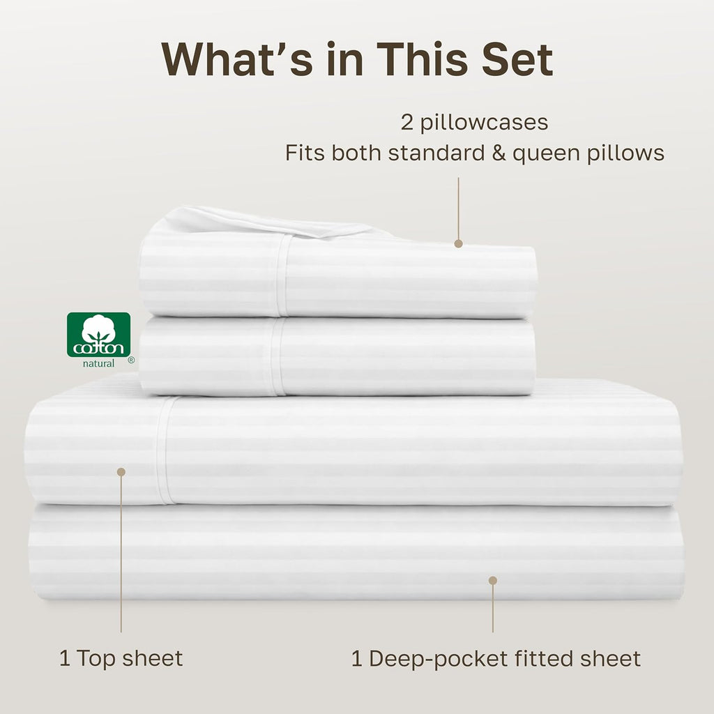 Soft 100% Cotton Queen Sheet Set, 400 TC Good Housekeeping Award Winner, Silky Smooth Sateen Weave with Deep Pockets
