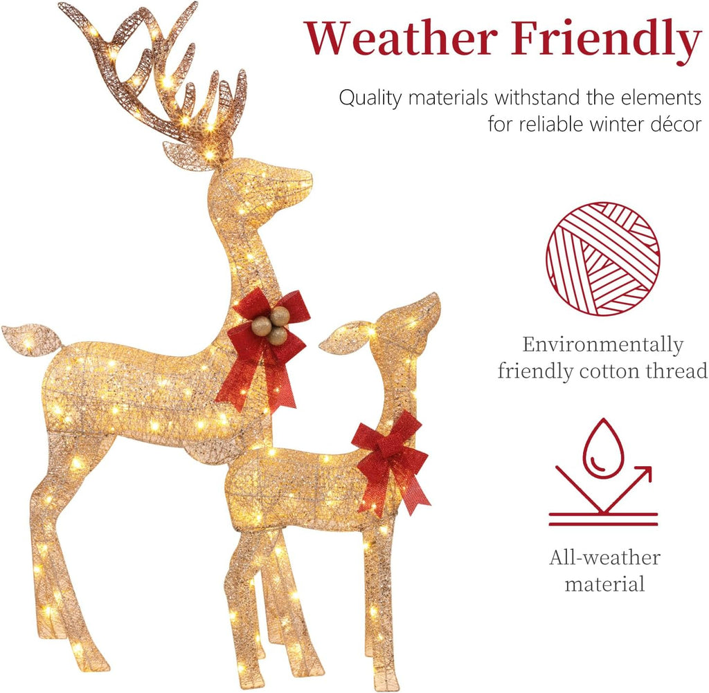3-Piece Lighted Christmas Deer Family - 4.5ft 3D Pre-Lit Reindeer Outdoor Decorations with 210 LED Lights