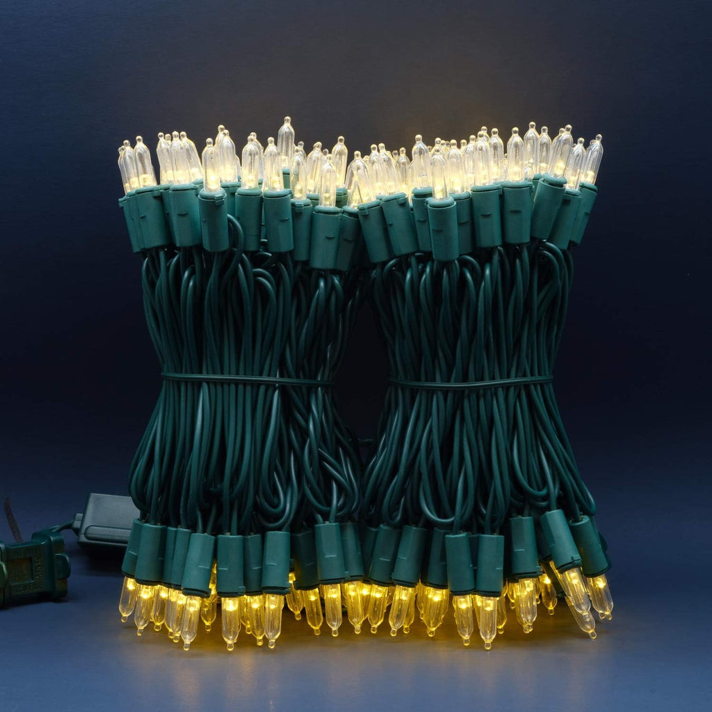 Warm White LED Christmas Lights, 200 ct 66 ft Green Wire UL String Light