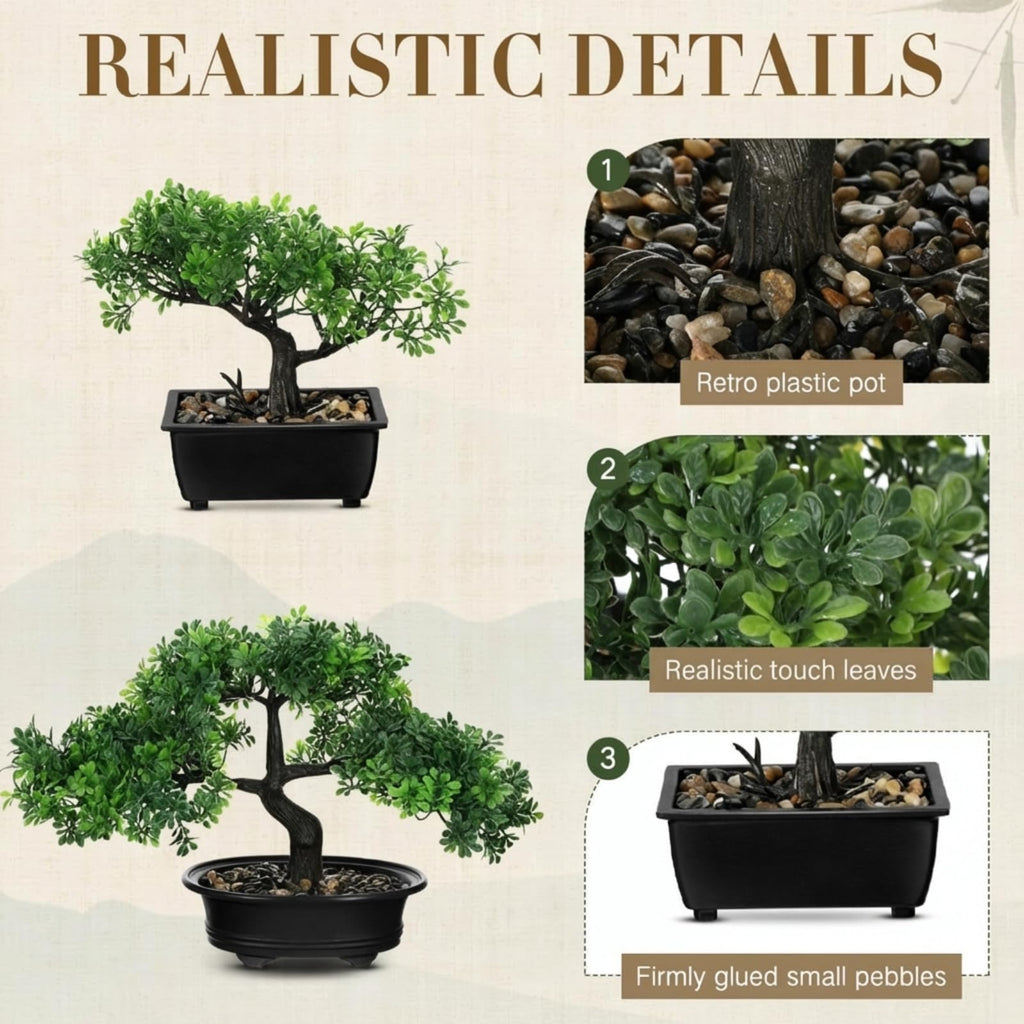 4 Pack Artificial Bonsai Tree, Indoor Small Fake Plants in Pots Table Office Desk Bathroom Shelf Bookshelf Bedroom