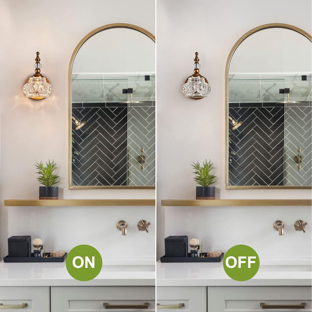 Vintage Wall Sconces, 1-Light Wall Lighting with Crystal Glass Shade, Matte Brushed Antique Brass Finish, Crystal