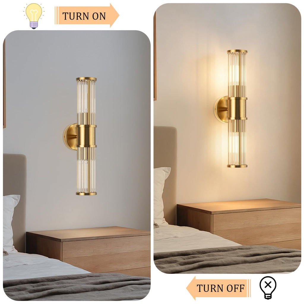 Hardwired Wall Sconce Brushed Brass Modern Gold Bathroom Sconce