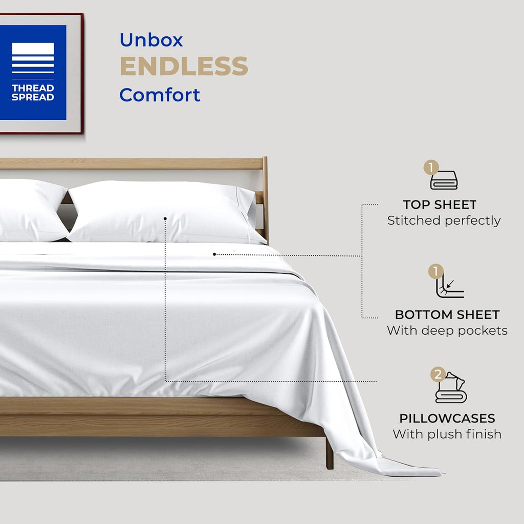 Egyptian Cotton Sheets King - Luxury King Cotton Sheet Sets 400 Thread Count (4 PC, White), 16 in Deep Pocket Soft