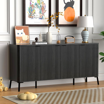 Buffet Cabinet, 63" Large Sideboard Buffet Cabinet with Storage, Modern Fluted Sideboard with 4 Doors, Wood Credenza