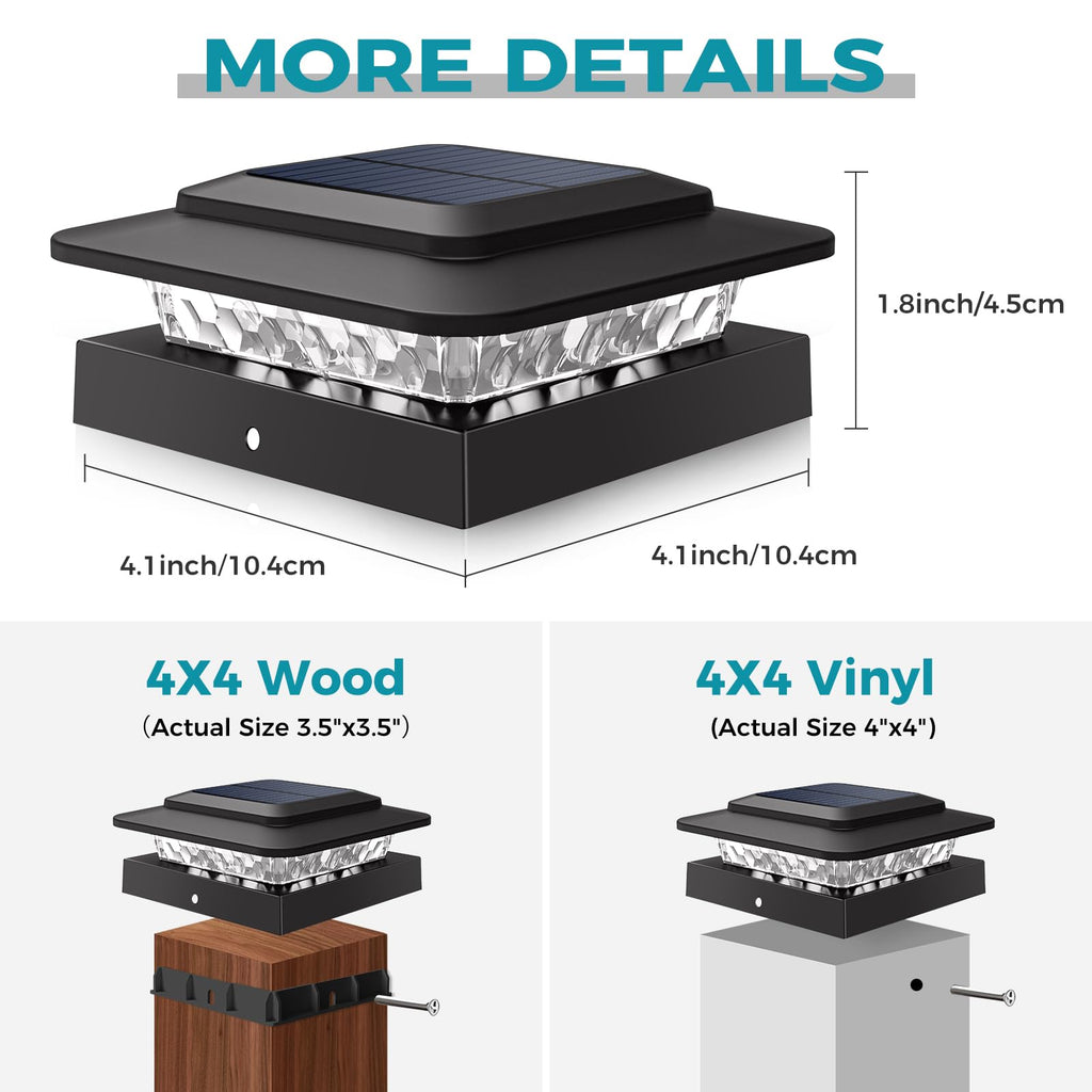4x4 Solar Post Cap Lights Outdoor 16Pack- 3 Color Temperatures& 2 Level Brightness, IP65 Waterproof, 16 LED Black