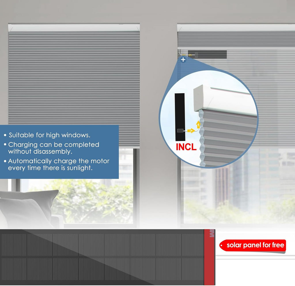 Motorized Cellular Shades with Remote Control,Grey, | 100%Blackout, Electric Smart Blinds with Cordless,Free Solar