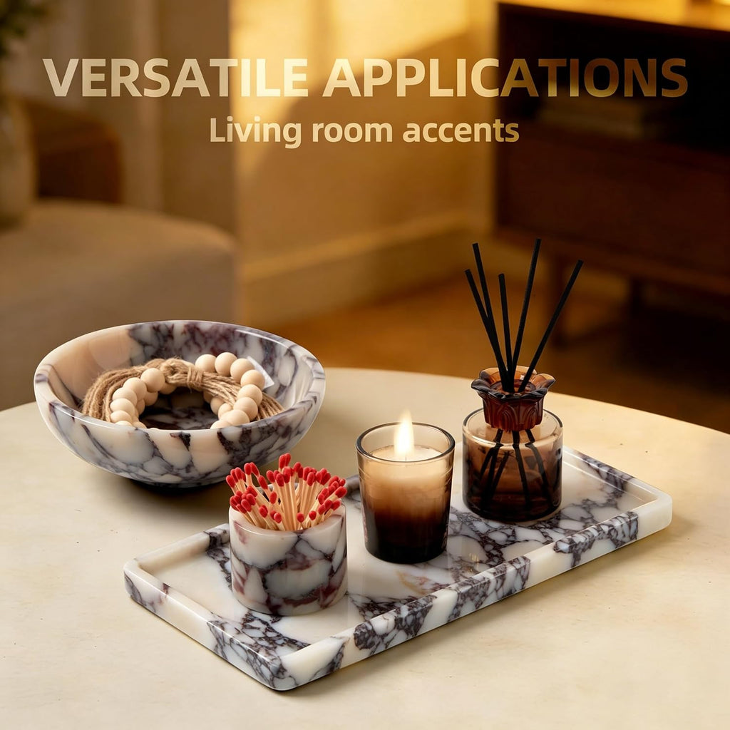 Luxury Natural Marble Match Holder with Striker, Decorative Matchbox Decor