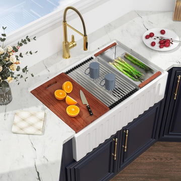 33 Double Bowl Farmhouse Sink Reversible Apron Front Workstation