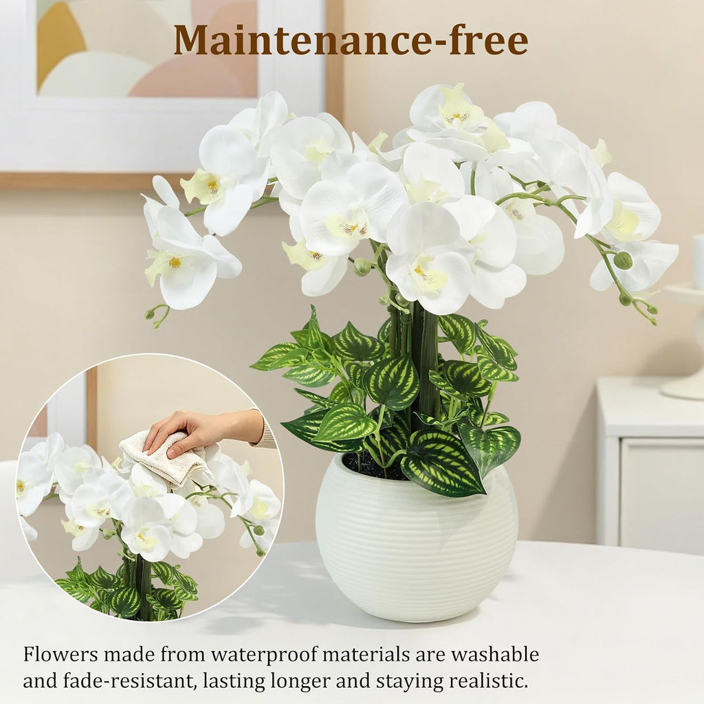 Orchids Artificial Flowers 18in with White Pot Real Touch Fake Orchid