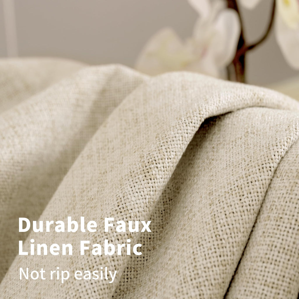Linen Blackout Curtains 48 Inch Length, Short Thermal Insulated Drapes Room Darkening with Grommet Privacy Window