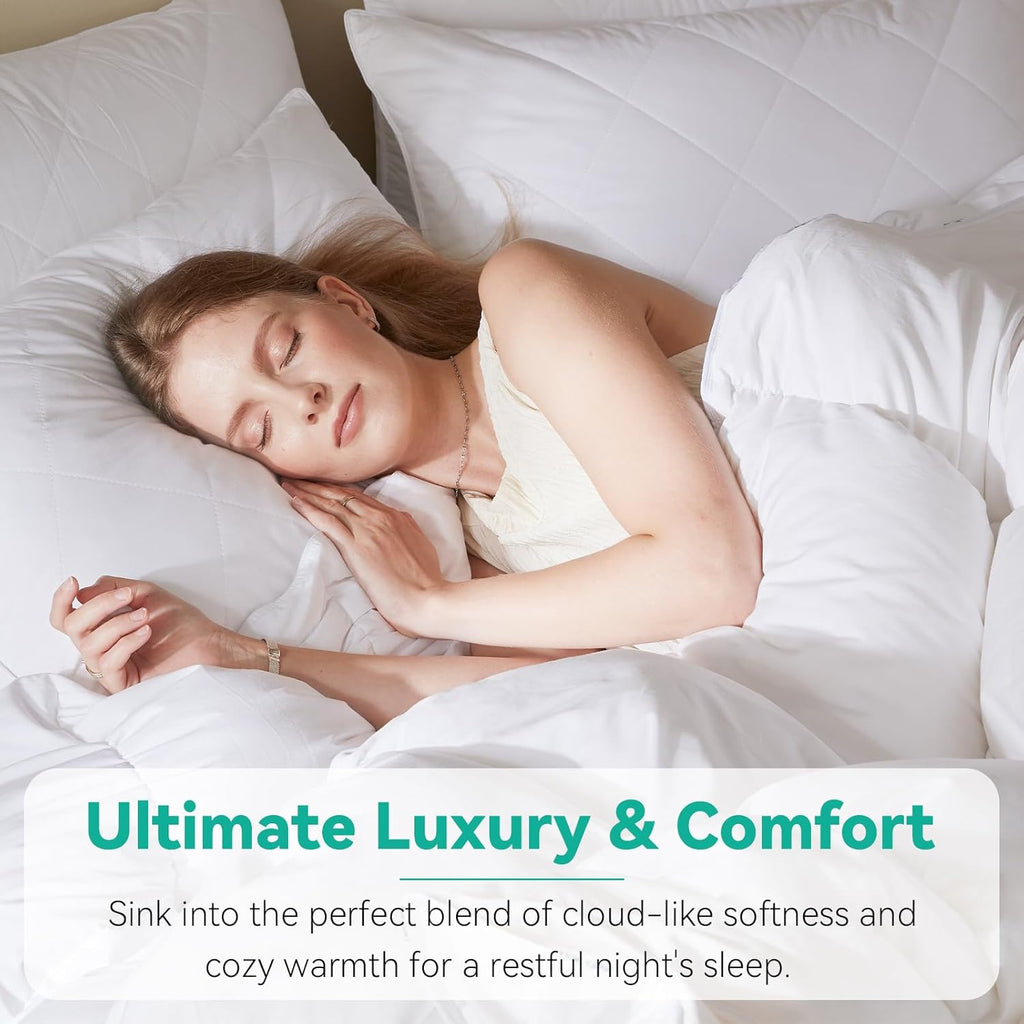 King Goose Feather Down Fiber Comforter - Ultra Soft All-Season Down Duvet Insert Fluffy Baffle Box 