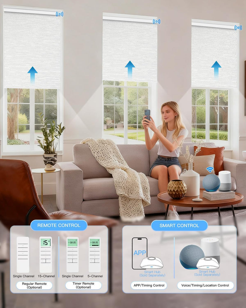 Motorized Roller Shade with Remote Control, Blackout Electric Shade for Windows Compatible with Alexa Google via Hub