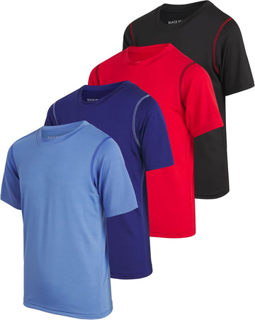 Boys Active Shirt - 4 Pack Athletic Performance Dry Fit Youth Shirt for Boys - Short Sleeve Kids Tshirts