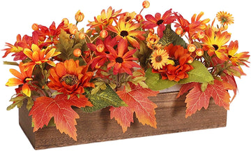Fall Decor Floral Table Arrangement with Harvest Planter Wooden Tray