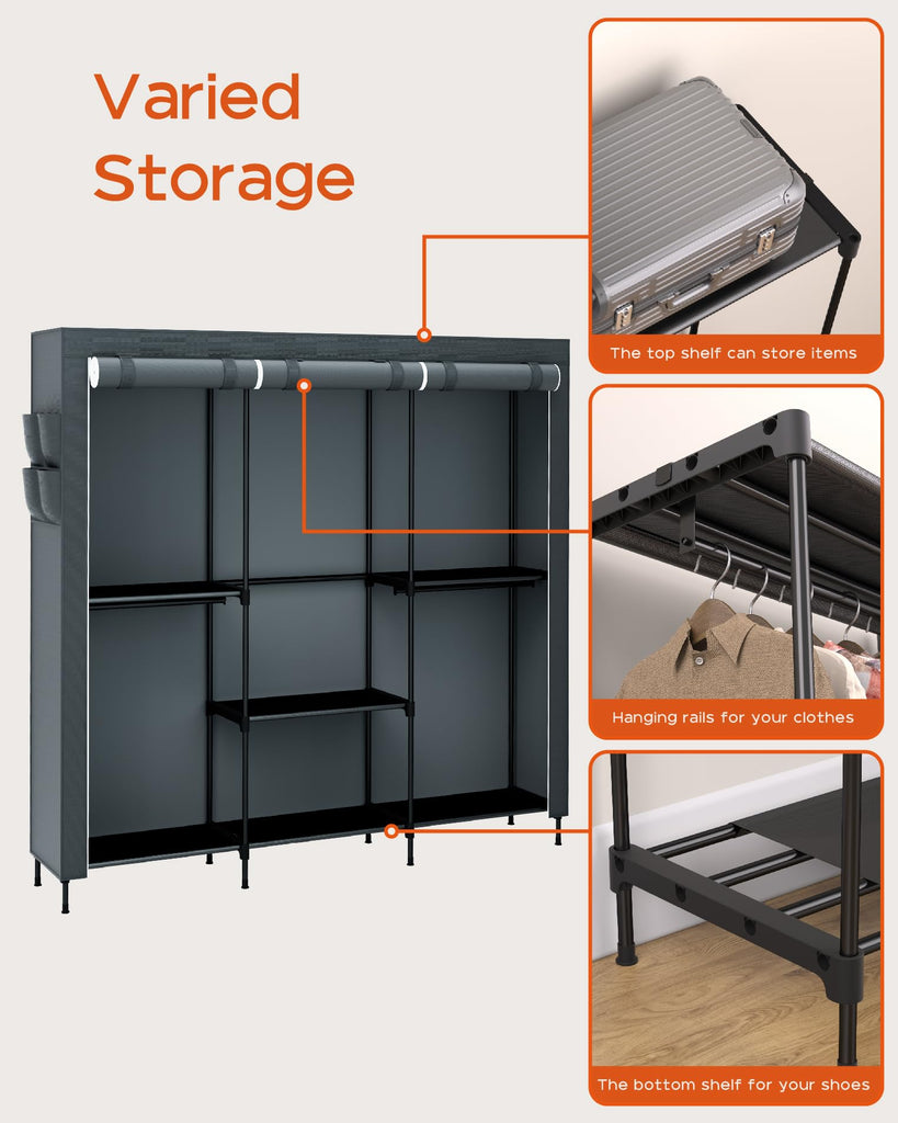 Clothes Rack, Portable Closet, 81.5 Inch Large Capacity Wardrobe Closet, Clothes Storage Organizer with Shelves and 5