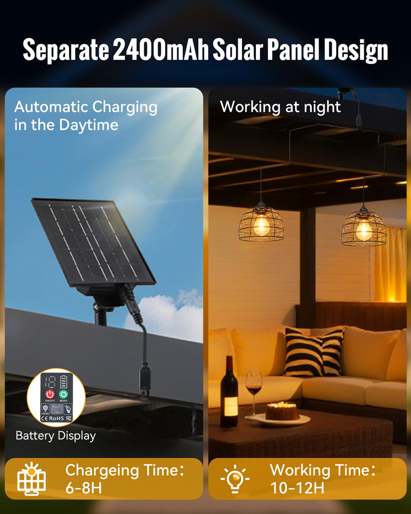 Solar Pendant Light Indoor Outdoor 4/6/8H Timer Set of 2 Remote