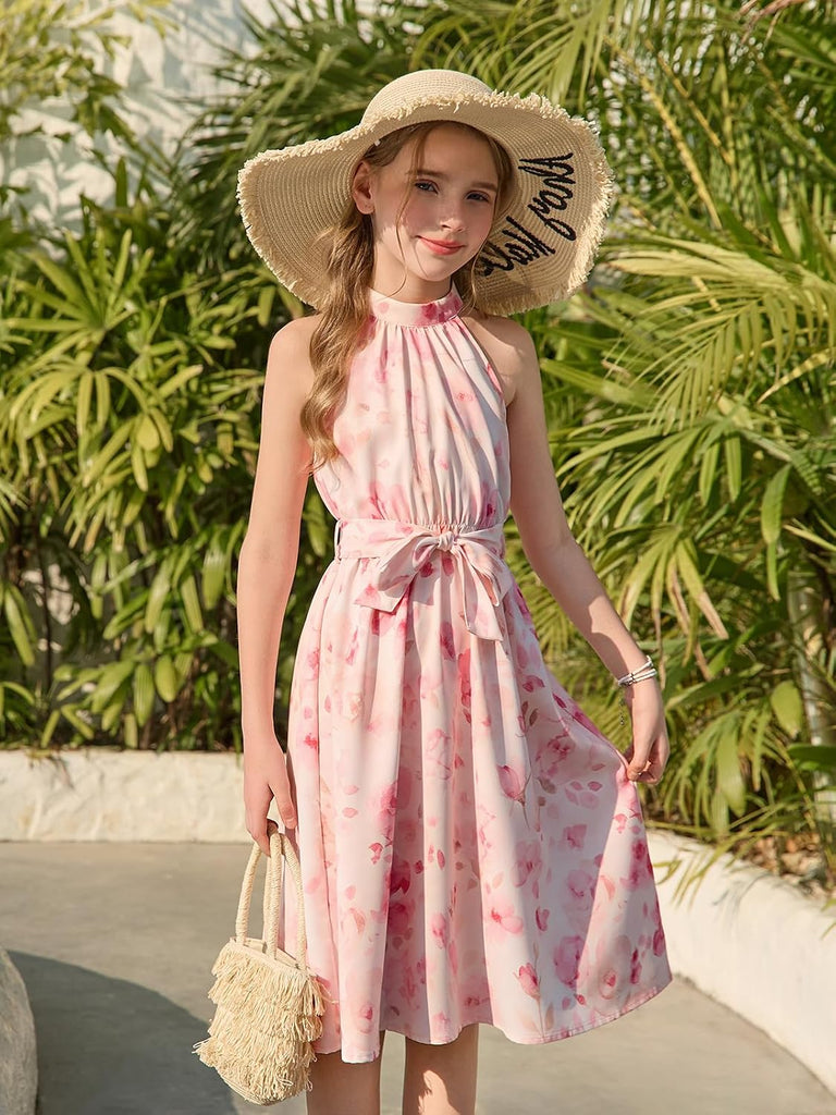 Girls Halter Summer Dress Kids Hawaiian Floral Dresses