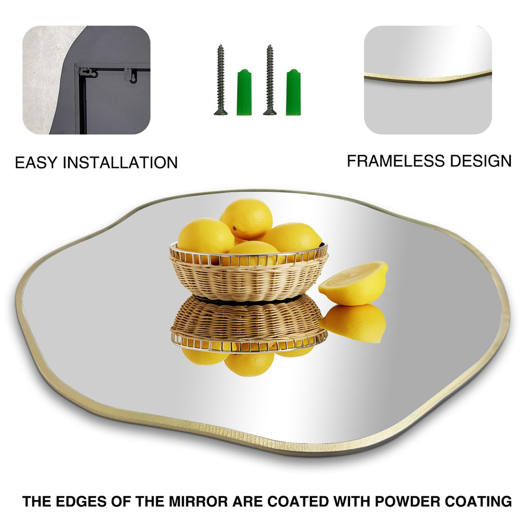 25" Irregular Round Wall Mirrors, Scalloped Frameless Mirror