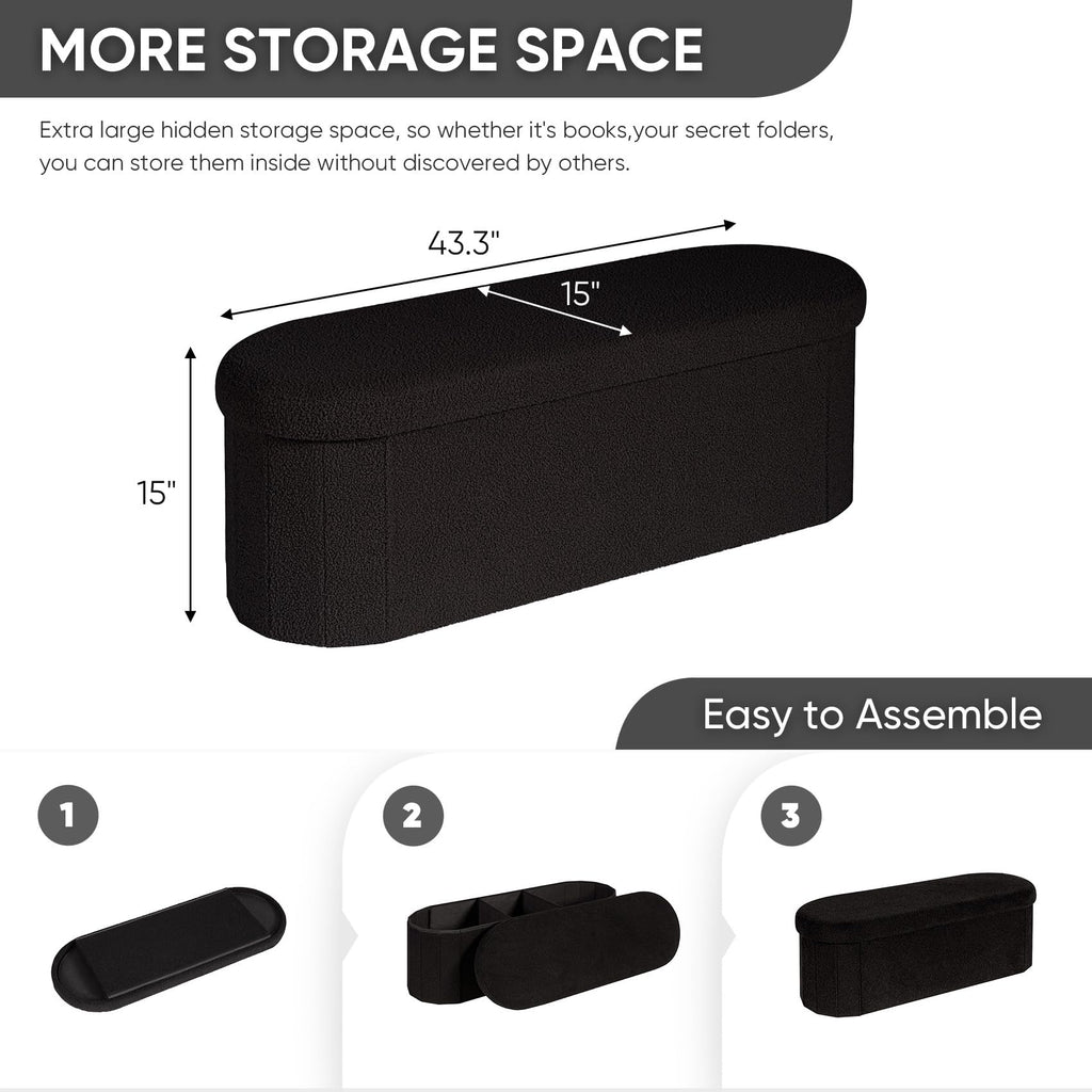 43.3" Sherpa Ottoman with Storage, Black