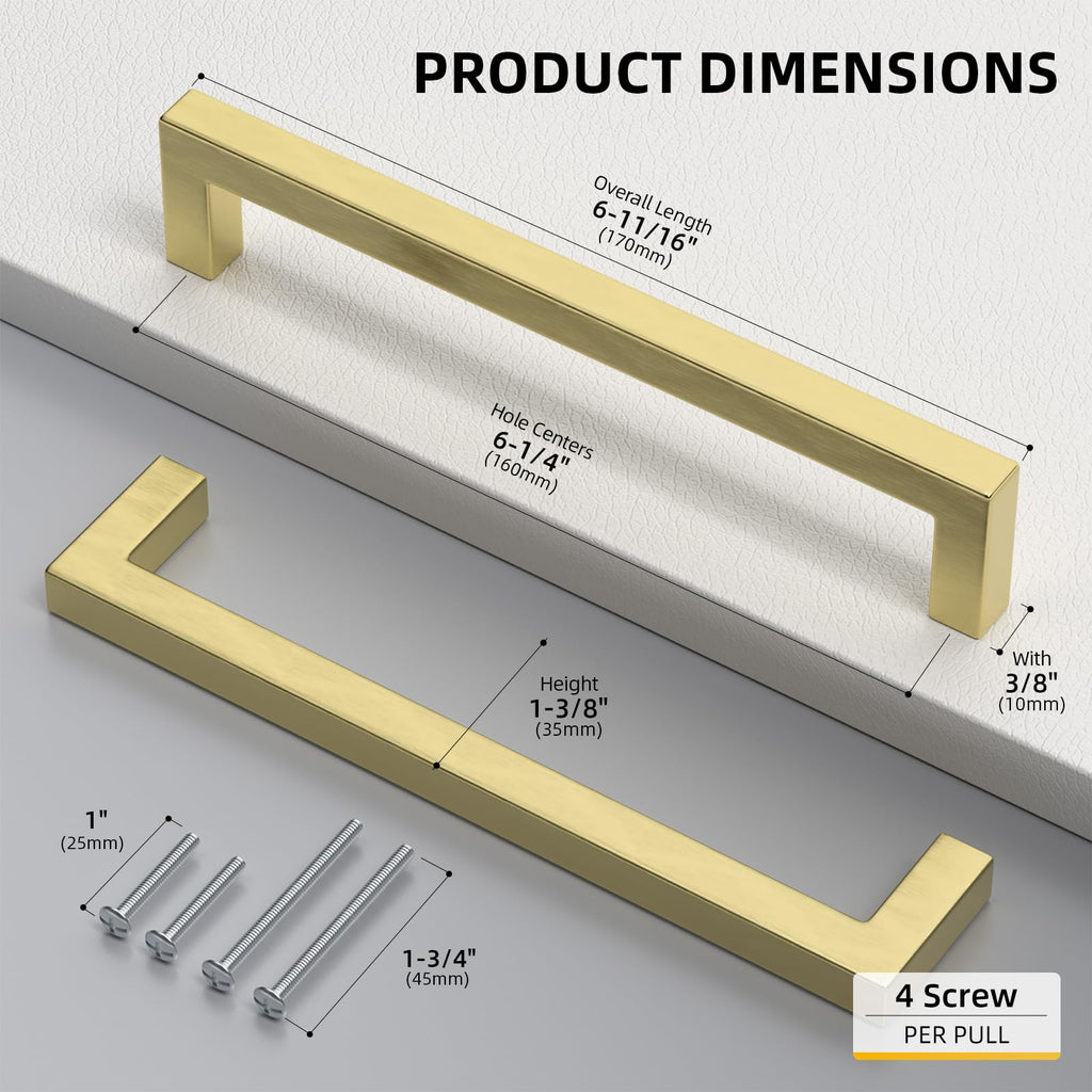 25 Pack 6-1/4" CC Brushed Gold Cabinet Pulls Drawer Pulls