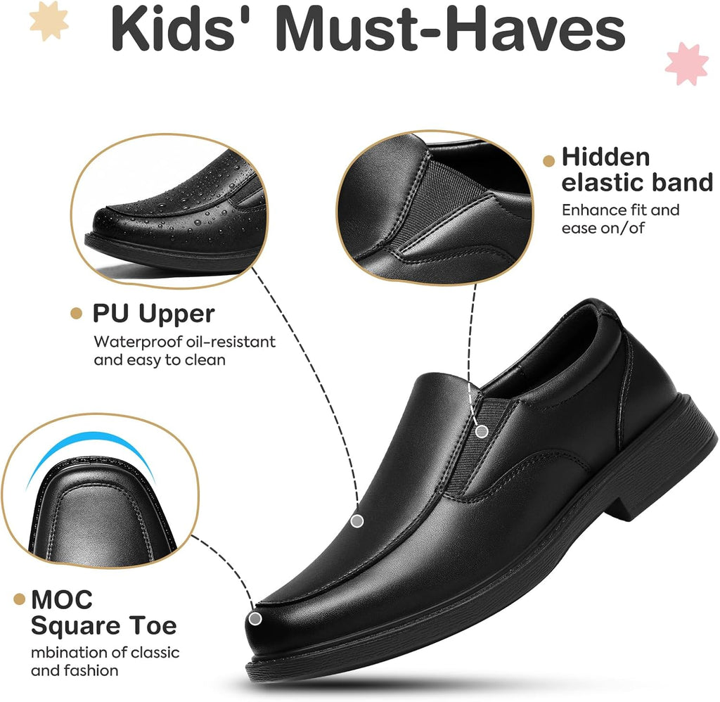 Boys Slip-On Dress Shoes Kids Comfortable Moccasin Square Toe Loafers