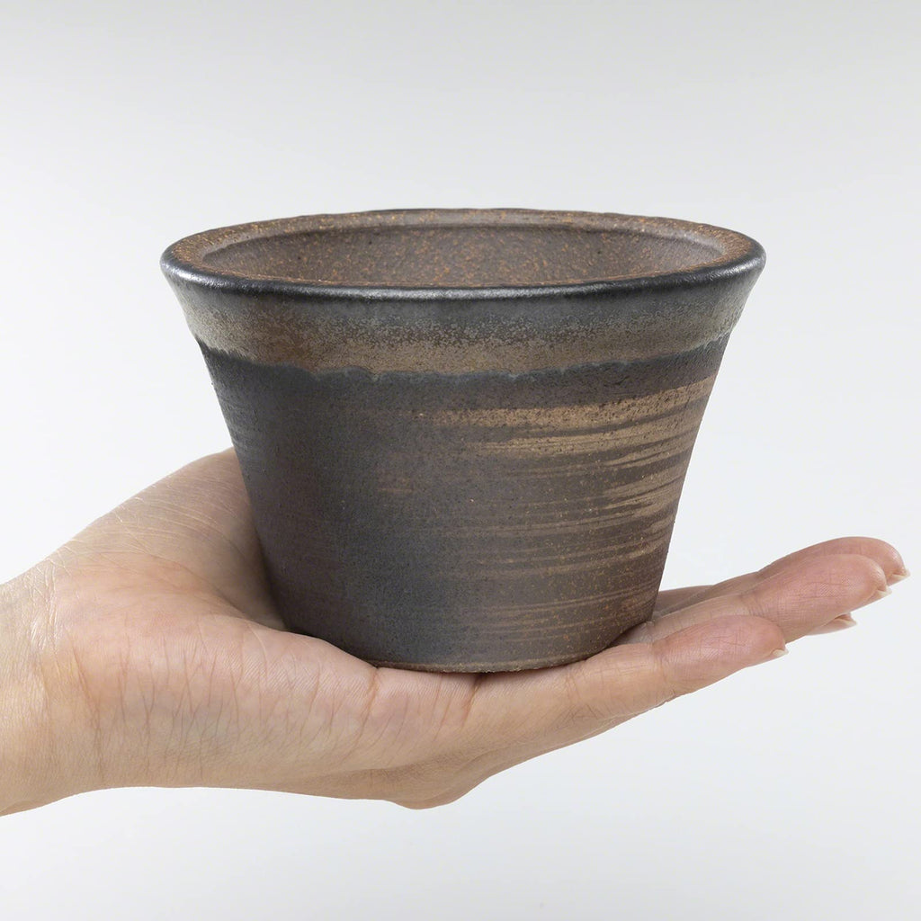 Banko Bonsai Pot 4.3in, Handmade Japanese Planter, Golden Brown