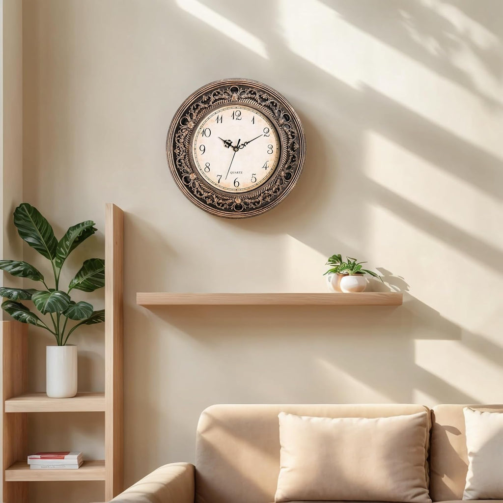 Plastic Silent Wall Clock, 13 Inch Vintage Large Wall Clocks, Battery Operated Round Bathroom Clock