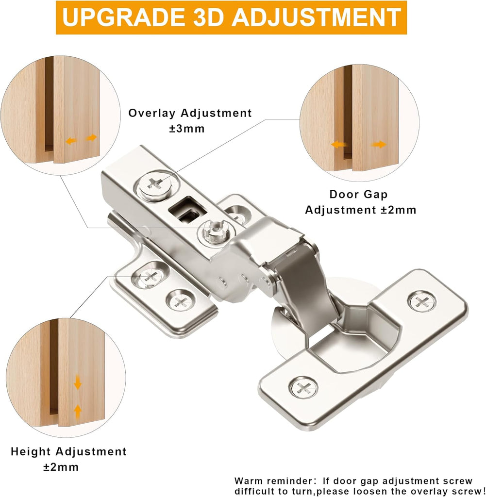 2pcs Professional Grade Inset Soft Close Cabinet Hinges, Frameless Concealed European Style with Four-Hole Clip-On