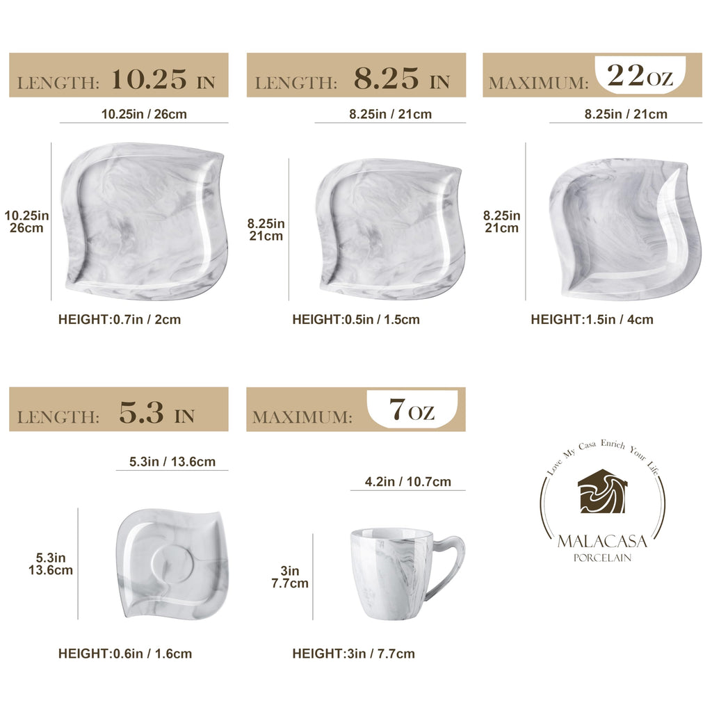 30 Piece Porcelain Dinnerware Set, Marble Grey for 6